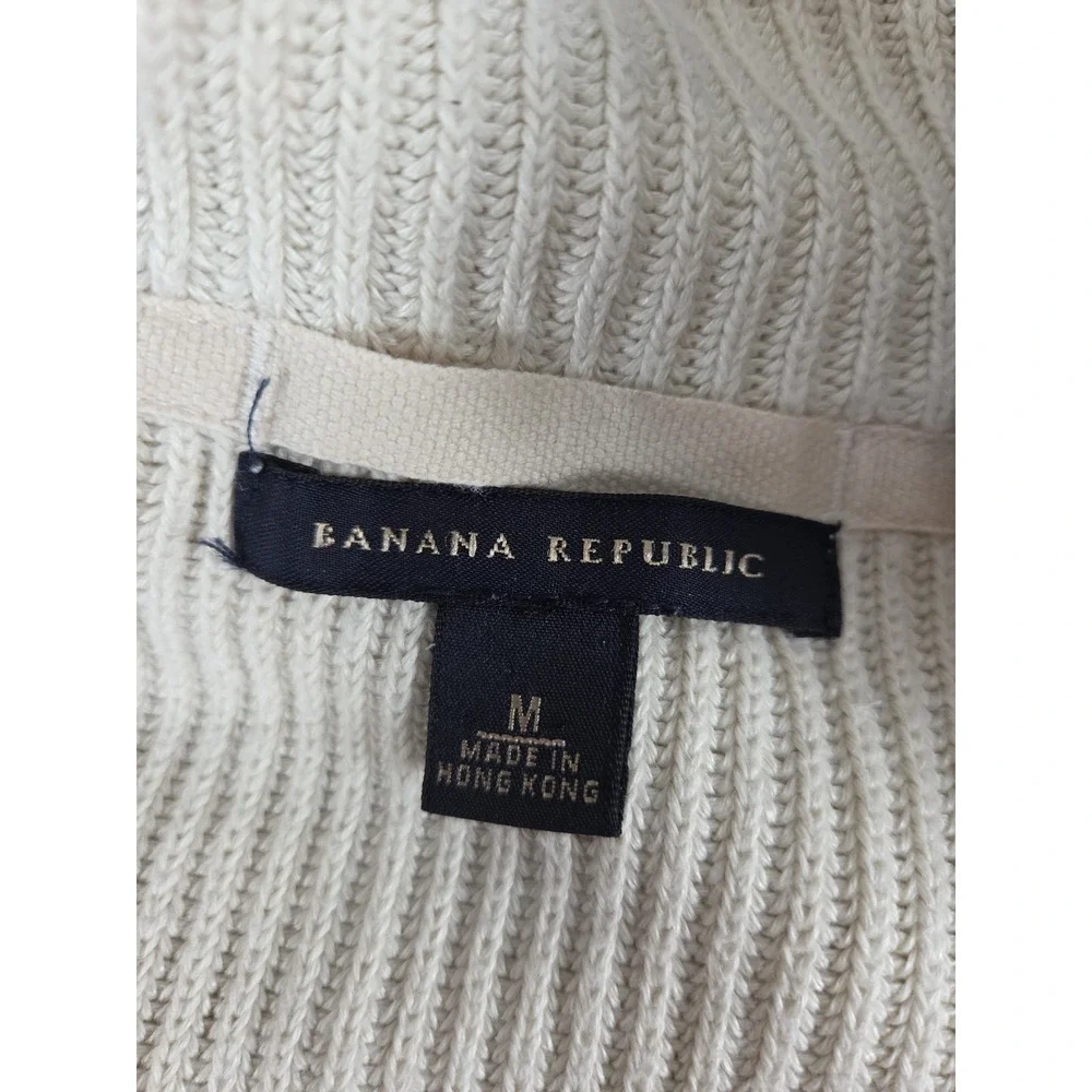 Banana Republic Vintage M Knit Sweater Cardigan Jacket Full Zip Cream Ribbed Y2K